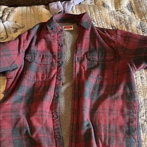 Wrangler Red & Black Sherpa Lined Flannel Shirt Jacket
